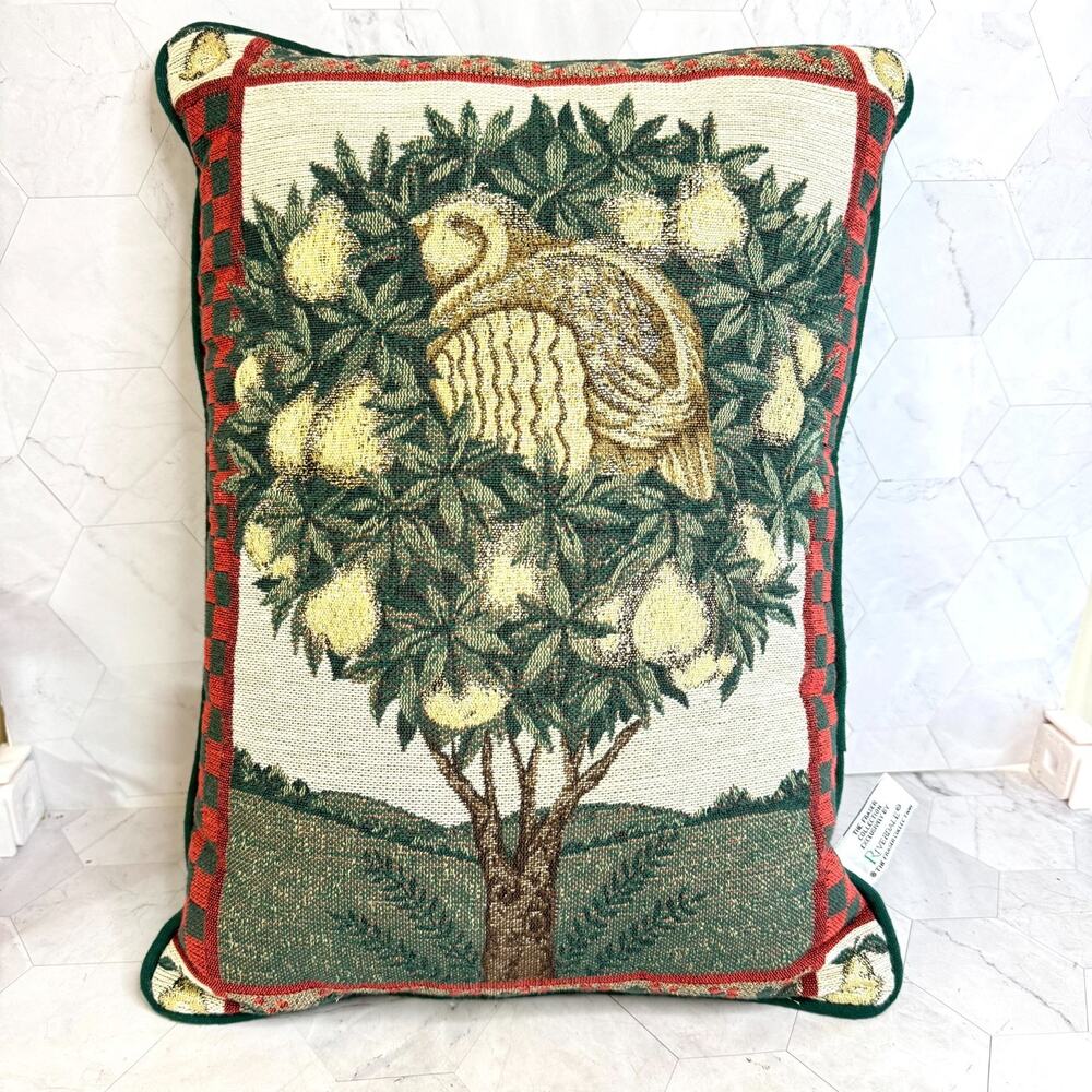 Vintage Christmas Tapestry Pillow Partridge In Pear Tree Riverdale Fraser 11×16"